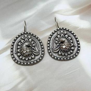 German silver earrings peacock design hoop earrings 1