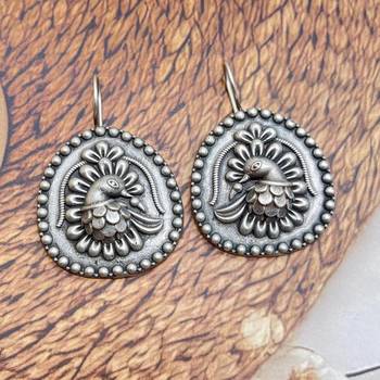 German silver earrings peacock design hoop earrings 2