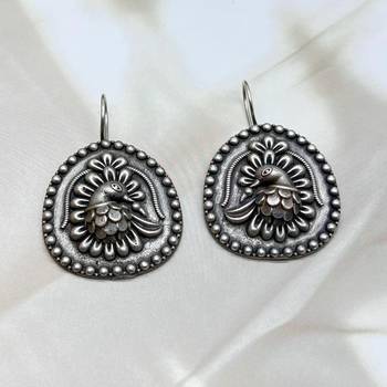 German silver earrings peacock design hoop earrings 3