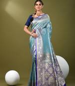 Sky blue  banarasi brocade saree with zari woven ethnic designs