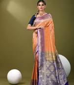 Mustard  banarasi brocade saree with zari woven ethnic designs