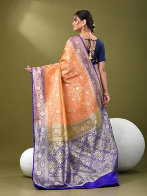 Mustard  banarasi brocade saree with zari woven ethnic designs 3