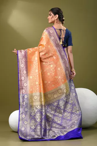 Mustard  banarasi brocade saree with zari woven ethnic designs