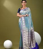 Sky blue  banarasi brocade saree with zari woven ethnic designs
