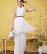 Hand embroidered white georgette lucknowi chikankari saree with blouse