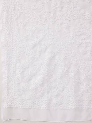 Hand embroidered white georgette lucknowi chikankari saree with blouse 5