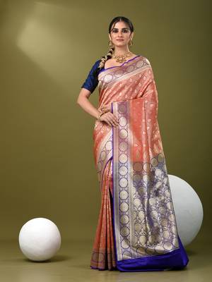 Red  banarasi brocade saree with zari woven ethnic designs 1