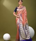 Red  banarasi brocade saree with zari woven ethnic designs