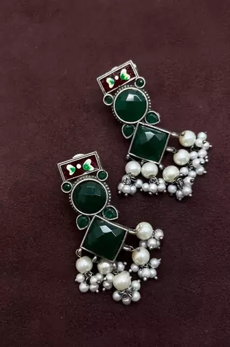 German Silver Green earrings