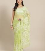 Hand embroidered green georgette lucknow chikankari saree with blouse
