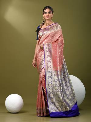 Fuchsia  banarasi brocade saree with zari woven ethnic designs 1