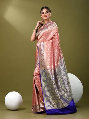Fuchsia  banarasi brocade saree with zari woven ethnic designs 2