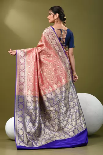 Fuchsia  banarasi brocade saree with zari woven ethnic designs