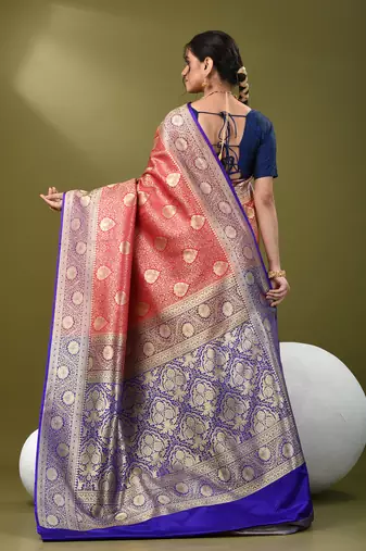 Fuchsia  banarasi brocade saree with zari woven ethnic designs