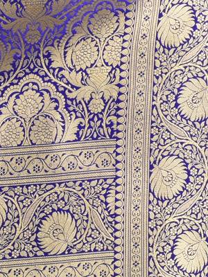 Teal  banarasi brocade saree with zari woven ethnic designs 4