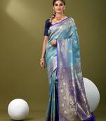 Sky blue  banarasi brocade saree with zari woven ethnic designs