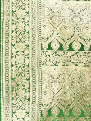 Grey katan silk blend banarasi saree with zari woven ethnic designs 4
