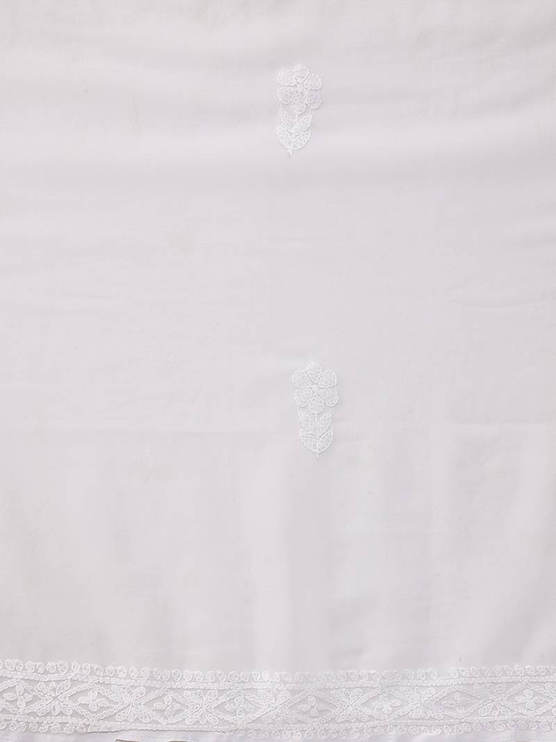 Hand embroidered white georgette lucknowi chikankari saree with blouse