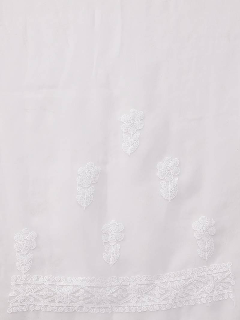 Hand embroidered white georgette lucknowi chikankari saree with blouse