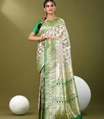 Rosy brown katan silk blend banarasi saree with zari woven ethnic designs