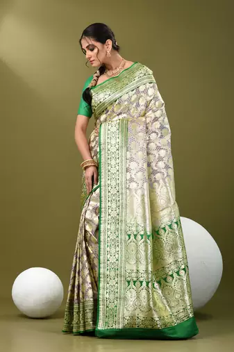Rosy brown katan silk blend banarasi saree with zari woven ethnic designs