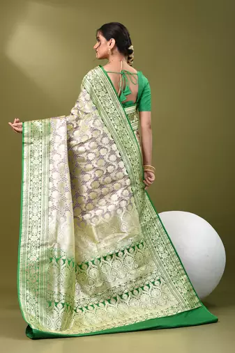 Rosy brown katan silk blend banarasi saree with zari woven ethnic designs