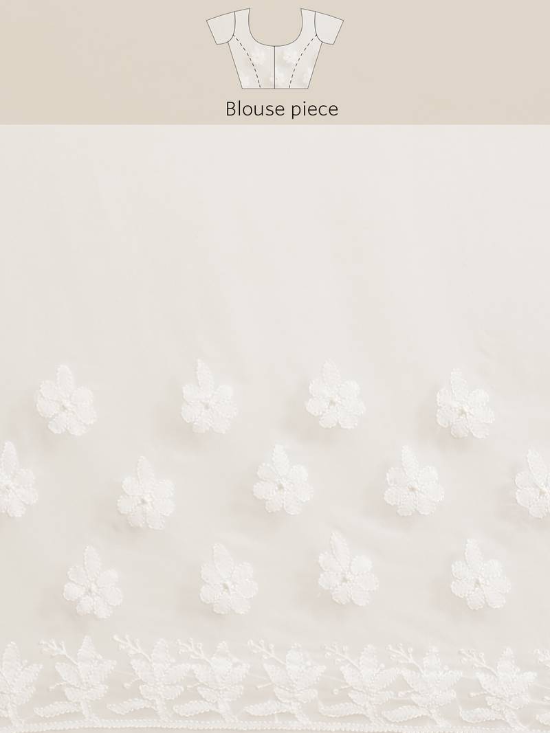 Hand embroidered white georgette lucknow chikan saree with blouse