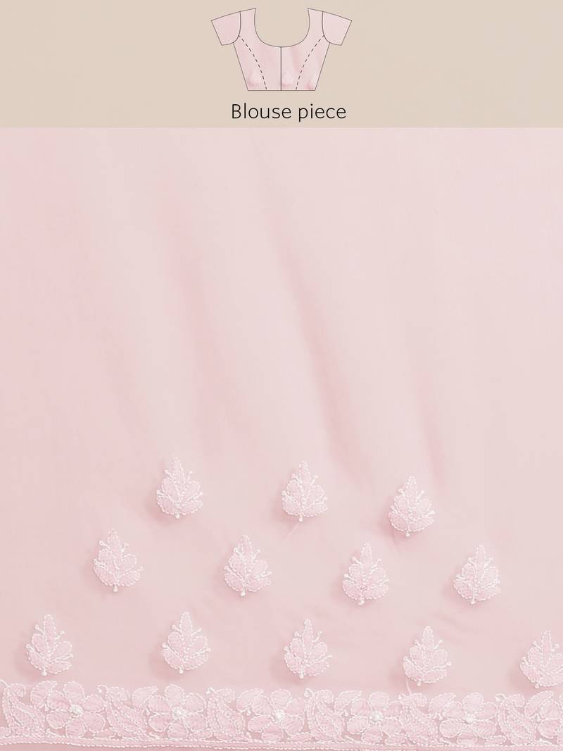 Hand embroidered pink georgette lucknow chikankari saree with blouse