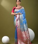 Sky blue katan silk blend banarasi saree with zari woven ethnic designs