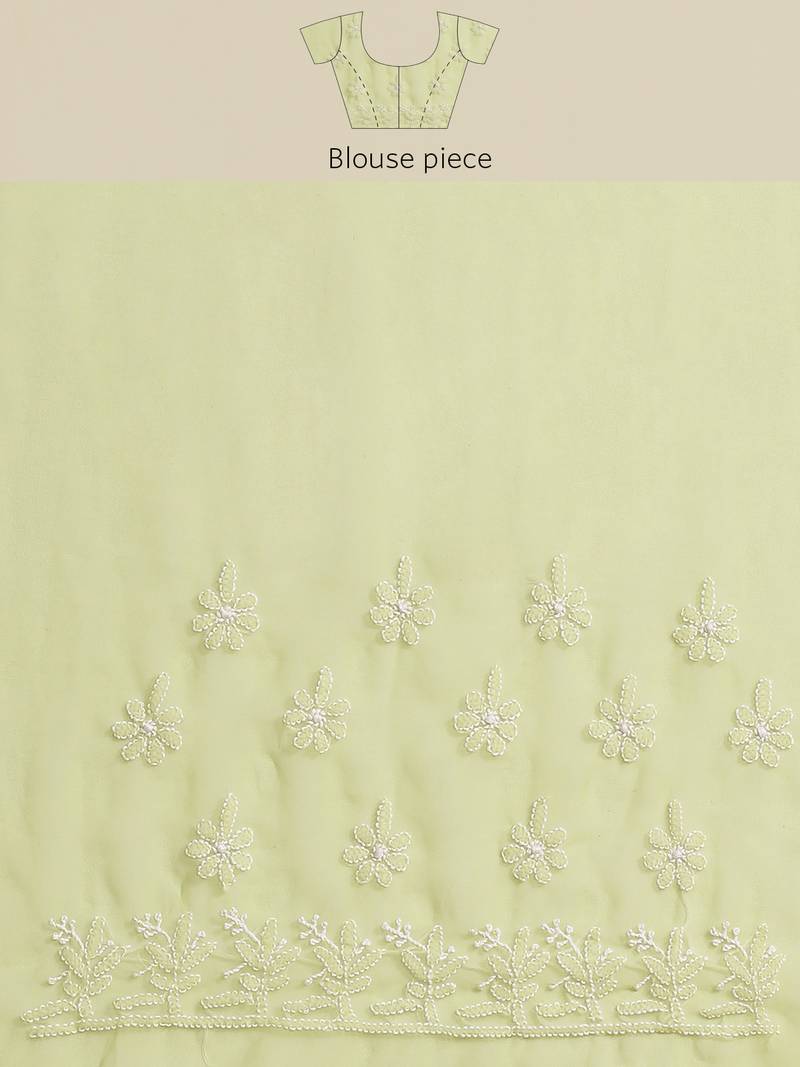 Hand embroidered green georgette lucknow chikankari saree with blouse