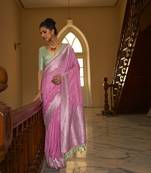 Pink Nylon Crape Weaving With Beautifull Tussles Designer Saree