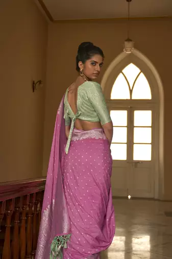 Pink Nylon Crape Weaving With Beautifull Tussles Designer Saree