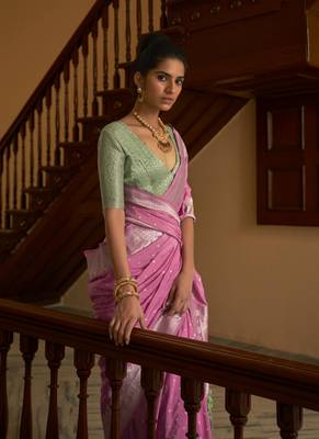 Pink Nylon Crape Weaving With Beautifull Tussles Designer Saree 3