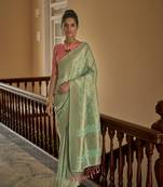 Light green Crape Weaving With Beautifull Tussles Designer Saree