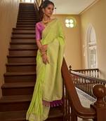 Parrot green Crape Weaving With Beautifull Tussles Designer Saree