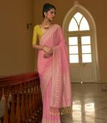 Coral Crape Weaving With Beautifull Tussles Designer Saree