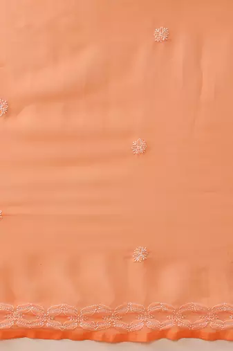 Hand embroidered rust georgette lucknowi chikankari saree with blouse