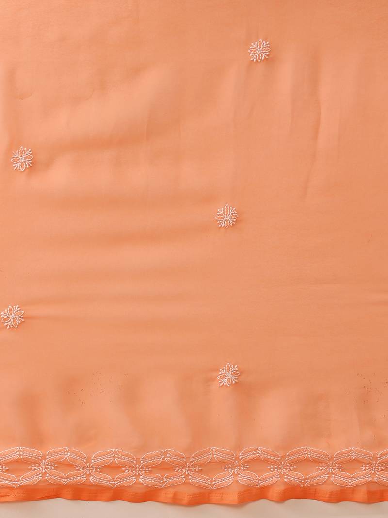 Hand embroidered rust georgette lucknowi chikankari saree with blouse