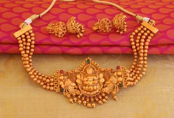 Matte finish temple lakshmi choker necklace set 2