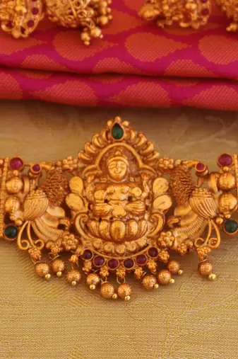 Matte finish temple lakshmi choker necklace set