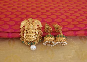 Lakshmi temple matte finish pendant set 1