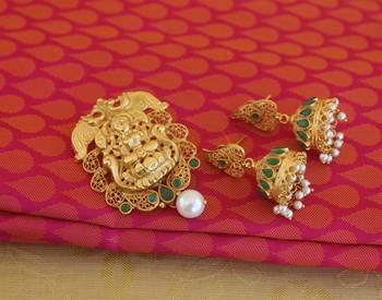 Lakshmi temple matte finish pendant set 3