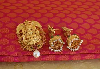 Lakshmi temple matte finish pendant set 3