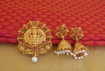 Multi color matte finish temple lakshmi pendant set 1