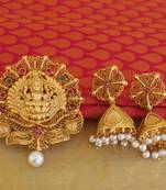 Multi color matte finish temple lakshmi pendant set