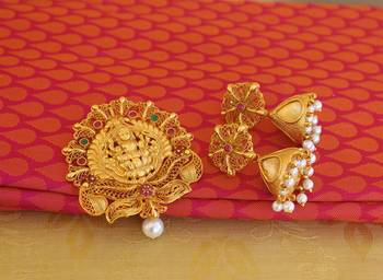Multi color matte finish temple lakshmi pendant set 2
