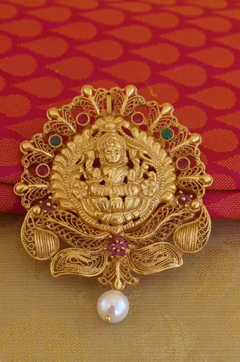 Multi color matte finish temple lakshmi pendant set