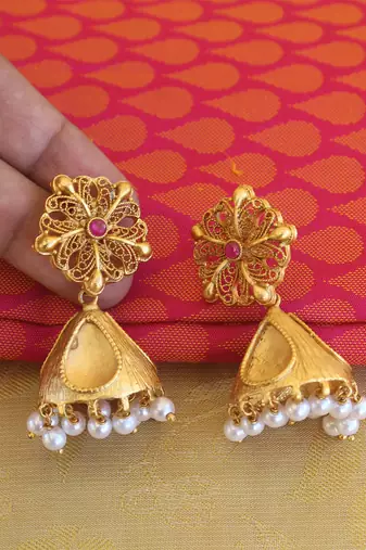 Multi color matte finish temple lakshmi pendant set