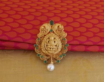Temple lakshmi green color matte finish pendant set 3