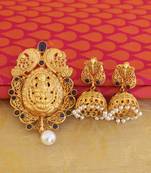 Temple lakshmi blue color matte finish pendant set